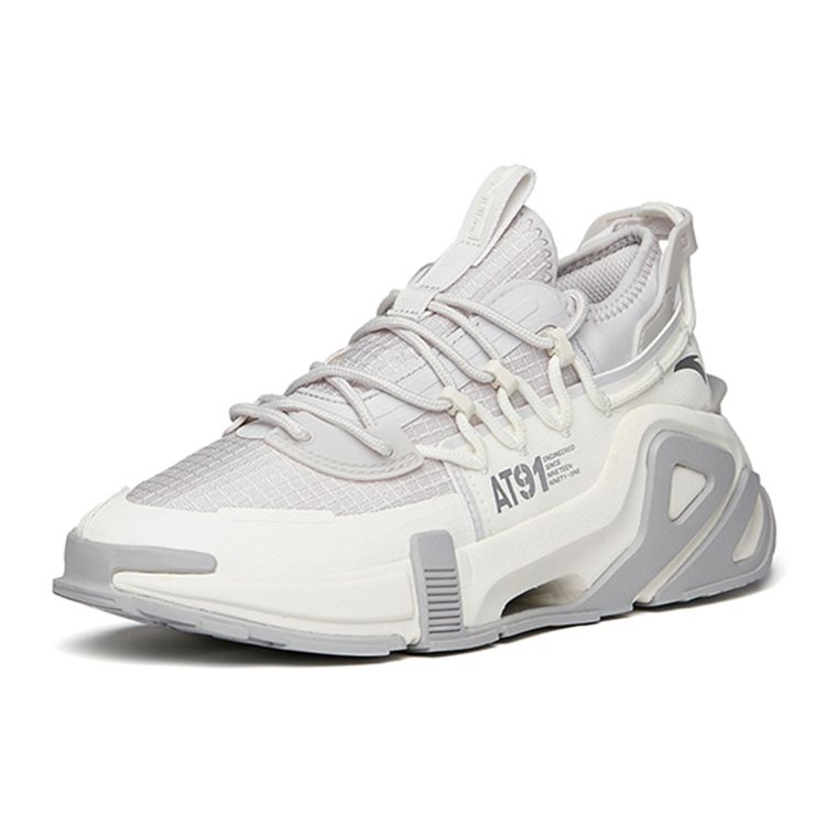 Anta AT91 Synthetic Leather Non-Slip Wear-Resistant Breathable Lightweight Low-Top Dad Shoes Women Sneakers Gray White 122148850-1
