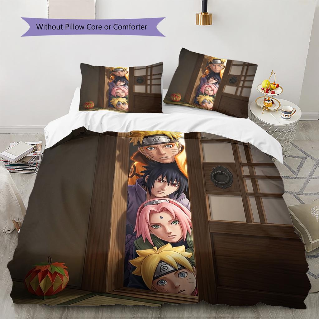 Naruto Feuer Entschlossenheit Muster Bettwäsche Tagesdecke Set Bettbezug Kissenbezug Zuhause Geburtstagsgeschenk(1 Bettbezug + 2 Kissenbezüge, ohne Füllung)