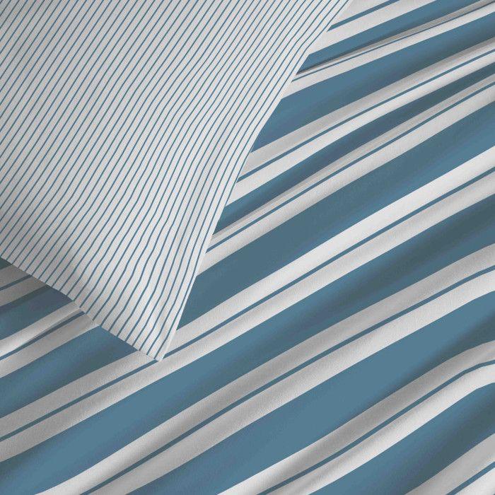 Complete Reversible Duvet Cover Set "Vanessa" 6 Pieces for 140 X 190 Bed Florence Denim