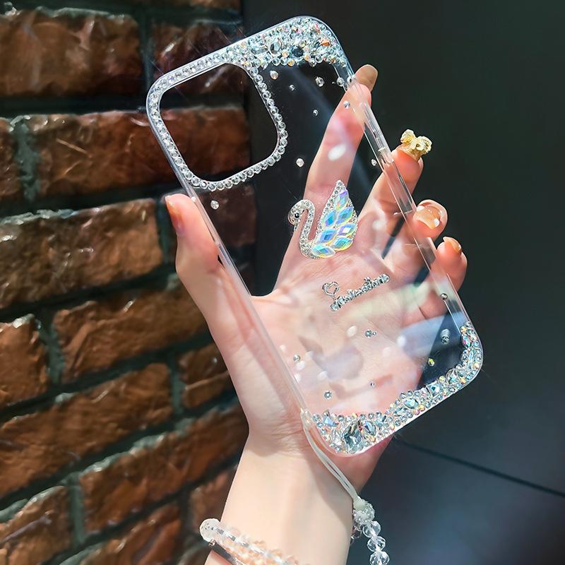 Light luxury rhinestone swan for iPhone17ProMax mobile phone case Apple 16 flash diamond 15 transparent 14 protective case