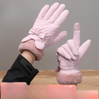 Gants chauds pour femmes, froids et coupe-vent, jolis nœuds, équitation en extérieur, velours épais, écran tactile, gants d'automne et d'hiver