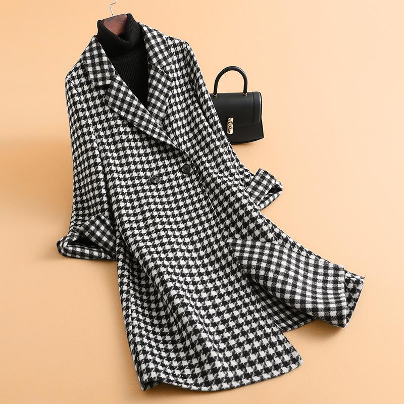 New Thousand Bird Plaid Woolen Coat Women's New Autumn Double-sided Wool Loose and Thin Casual Coat