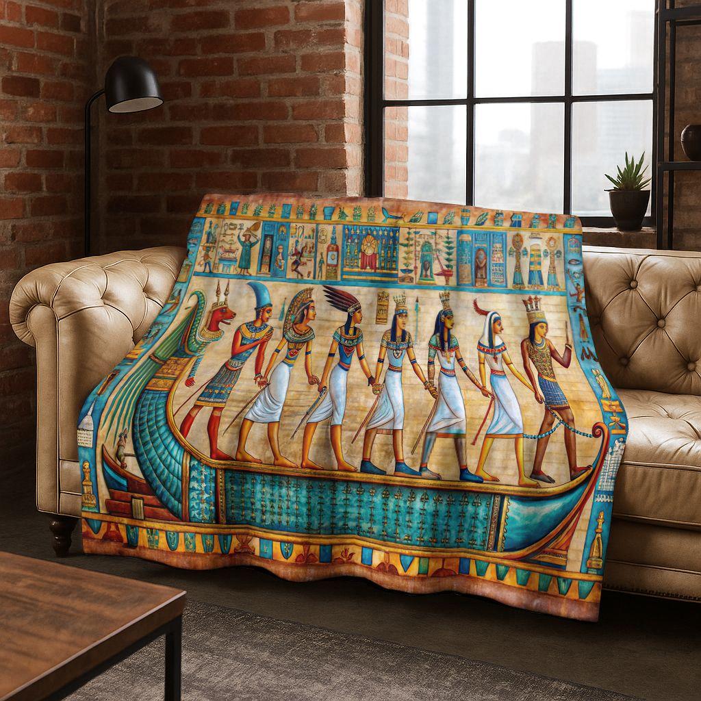 Ancient Egyptian Hieroglyphic Symbols Carved Murals Flannel Blanket,Cozy Soft Throw Blanket for Home Bedroom Bed Sofa Cover Gift
