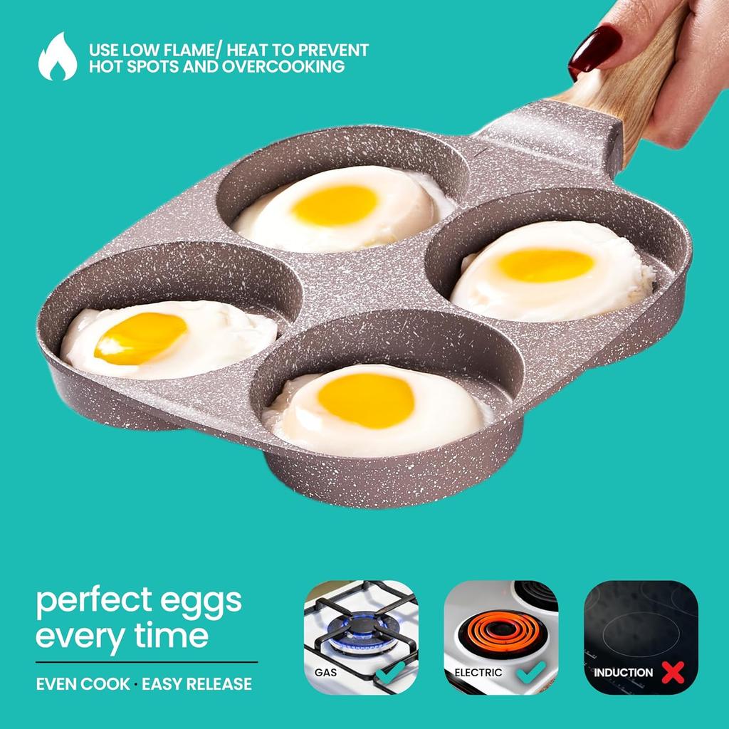 Dove Gray 4 Cup Nonstick Pan Omelette Mini Pancake Pan for Stove Top Gas and Electric Small Skillet Breakfast