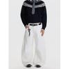 Blaexit American-Style Deconstructed Patchwork A-Line White Cargo Pants for Men, Wide-Leg Loose Drape Casual Scimitar Pants