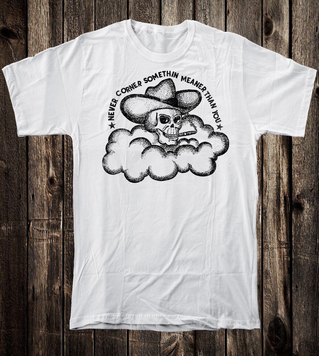Retro Tattoo Tee T shirt Vtg Art Skull Smoking Cowboy Chopper Biker Prison S разноцветный