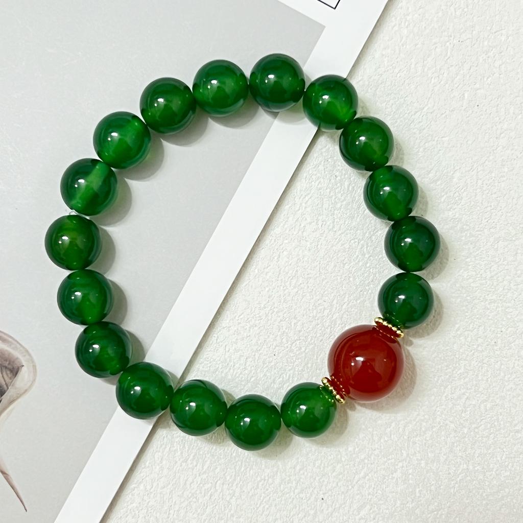 Green Agate Bracelet for Women 10mm Round Beads Elastic Beaded Bracelets Handmade Natural Stone Bangle Jewelry Gifts