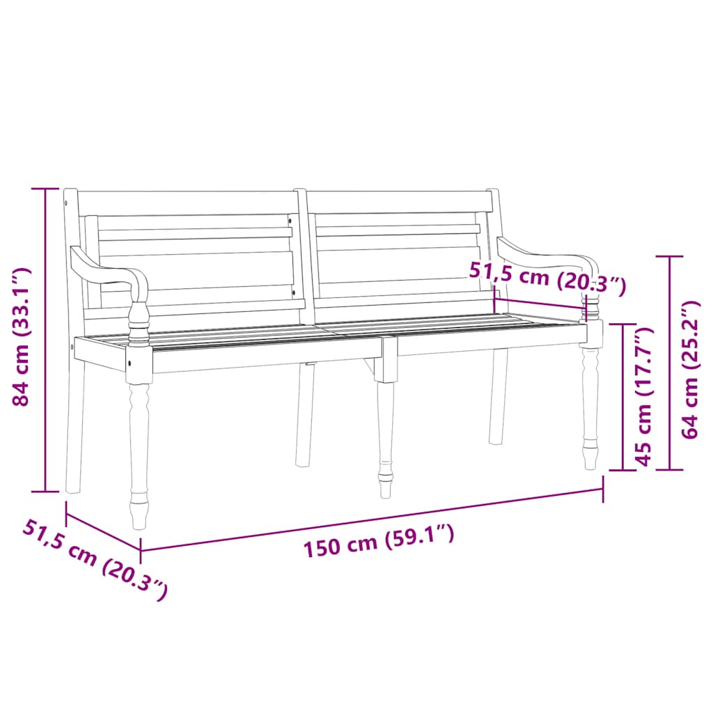 Vidaxl Ławka Batavia Z Czerwoną Poduszką, 150 Cm, Lite Drewno Tekowe