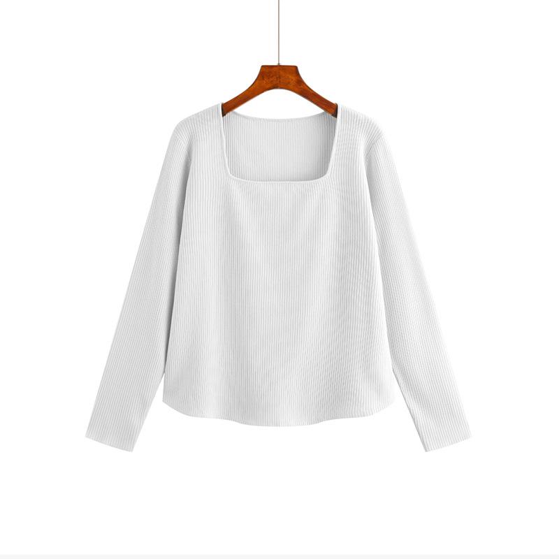 

Женский свитер большого размера с квадратным вырезом и полосатым узором на осень с основой из свободного трикотажа XXXL белый