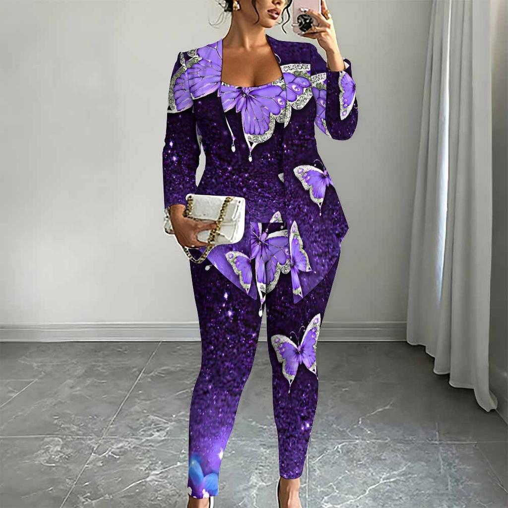 Plus Size Floral Print 3 Piece Outfit, Long Sleeve Open Front Cardigan Cami Top Leggings Set for Women
