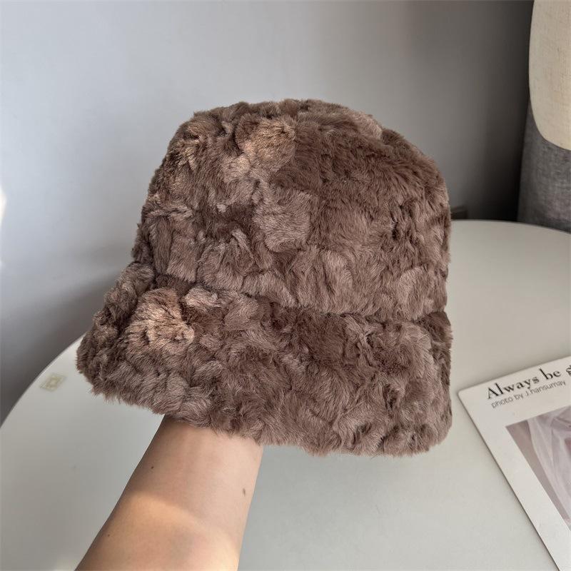 Fashion lamb wool plush bucket hat women's winter plush thickened warm temperament versatile cold hat