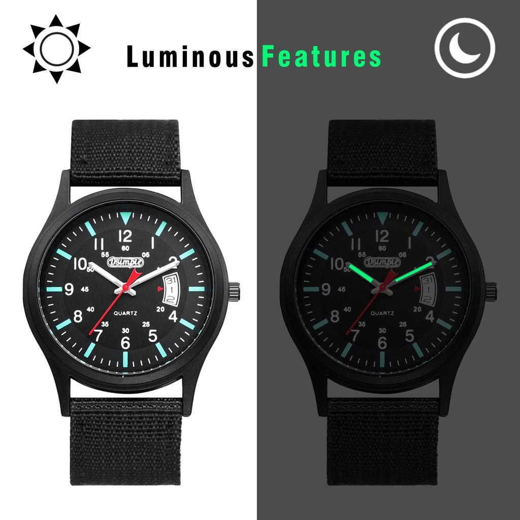 Military Watch with Nylon Luminous Analog Simple and Stylish Quartz Fashion Accessory Perfect Gift for and Day Men's Strap, Waterproof, Display,