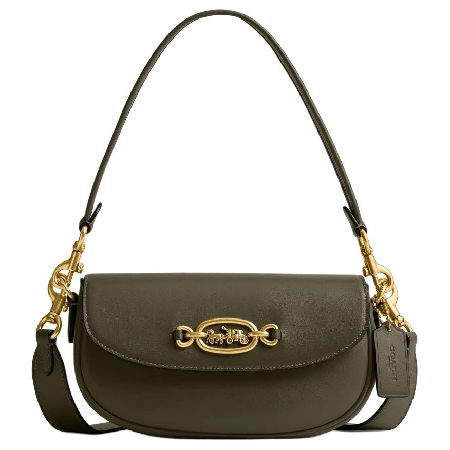COACH Glove Leather Saddle Bag, Shoulder Bag Small Women's Olive Green CM702-B4ARY