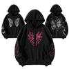 Women's Hooded Long Sleeve Zip Up Hoodie Loose Fit Streetwear Butterfly Spider Web Print Sweatshirt Jacket