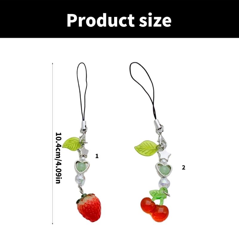 Strawberry/Cherry Beaded Keychain Charm Colorful Fruit Keyring for Women and Girls Bag Accessories Purse Decoration