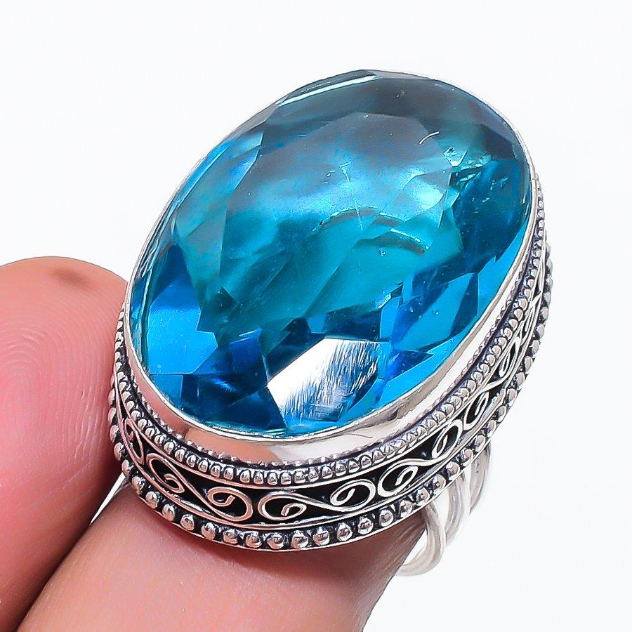 Swiss Blue Topaz Gemstone 925 Sterling Silver Jewelry Ring Size 7