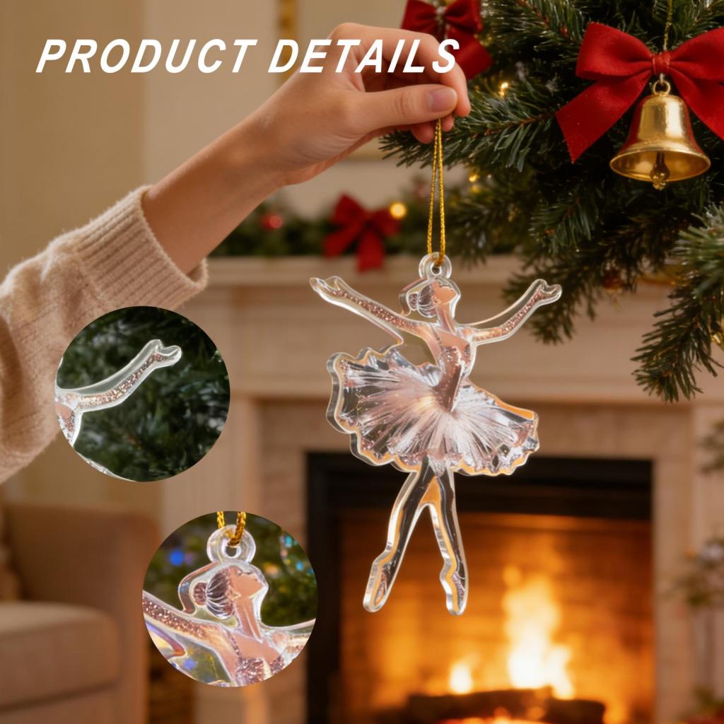 Christmas Tree Hanging Ornament Xmas Decor 2D Glittering Ballerina Transparent