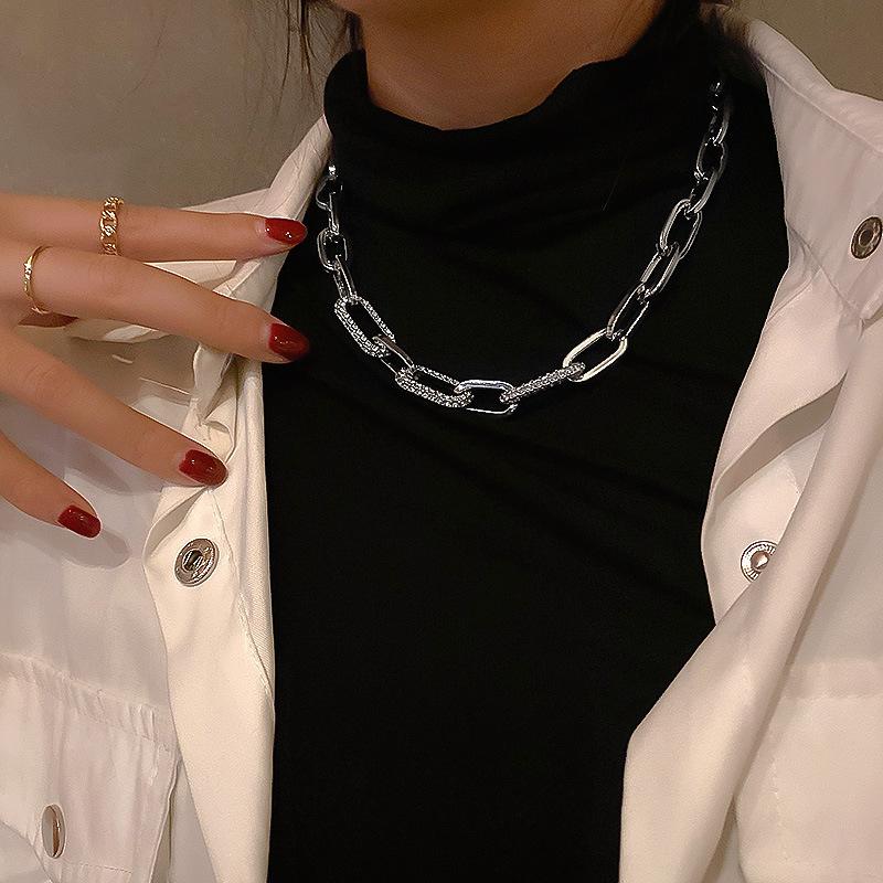European and American simple design hip-hop flash diamond thick chain with diamonds cool necklace retro cold style fashion trendy collarbone chain