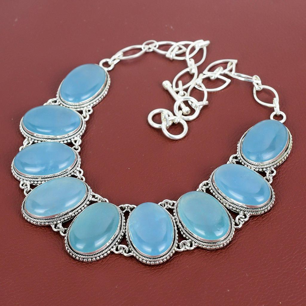 Aquamarine Gemstone Necklace 925 Sterling Silver Necklace Vintage Jewelry Adjustable Chain Necklace Handmade Amazing Jewelry Gifts For Wife