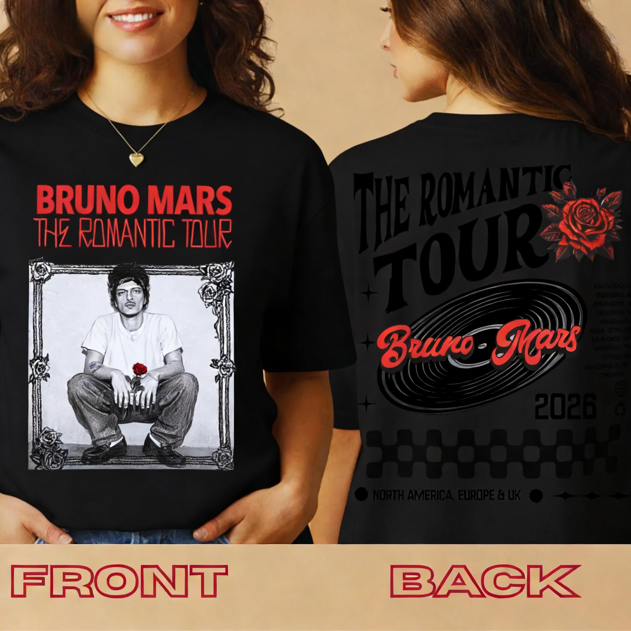 2026 Bruno Mars Romantic Tour T-Shirt Tour Date Back Side Double-sided Cotton T-shirt Comfortable, Breathable, High-Quality Ins 4XL