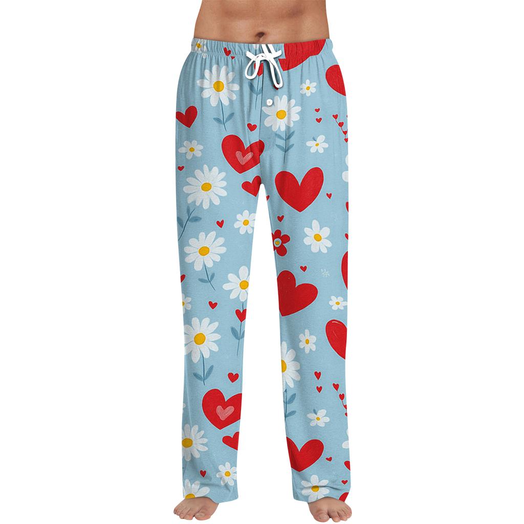 Men's Valentine's Day Printed Drawstring Long Pants Casual Pajamas