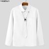 INCERUN Spring Men Tie Lapel Neck Long Sleeve Casual Loose Oversized Shirts Tops