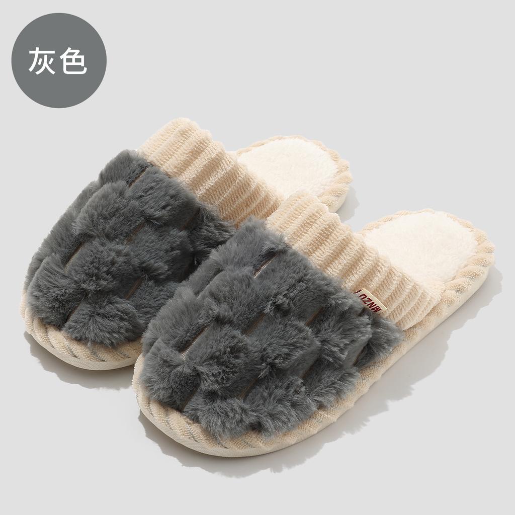 Plaid cotton slippers autumn and winter new home non-slip thick bottom indoor warm couple couple plush cotton mop
