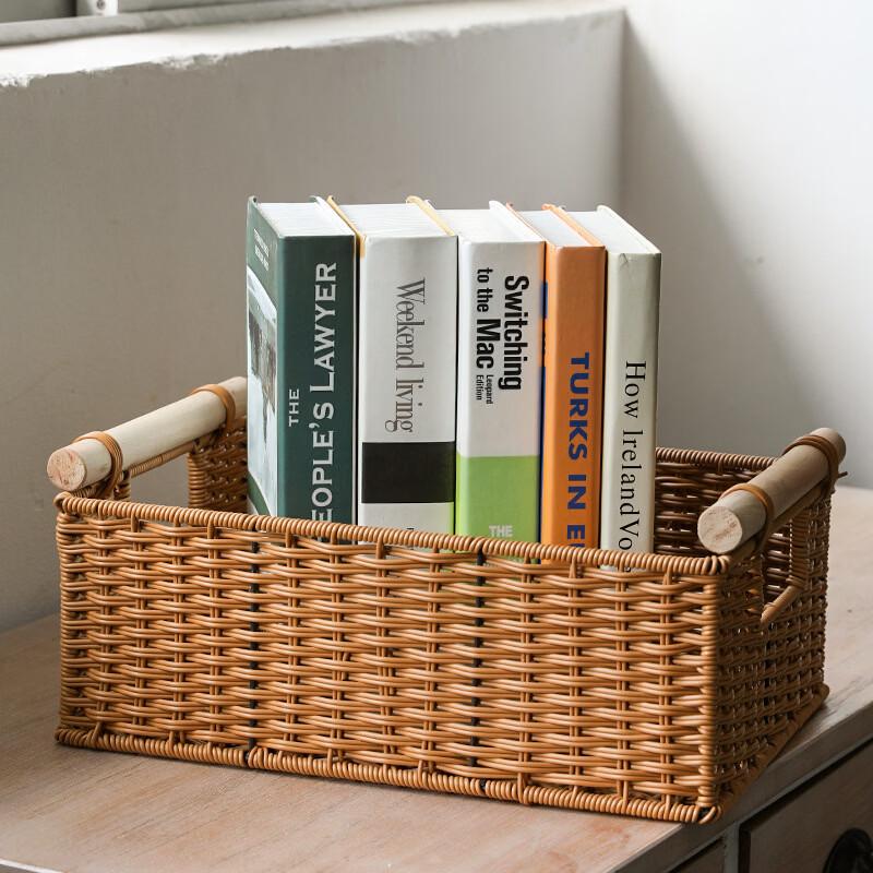 Nordic Imitation Rattan Storage Basket with Wooden Handles