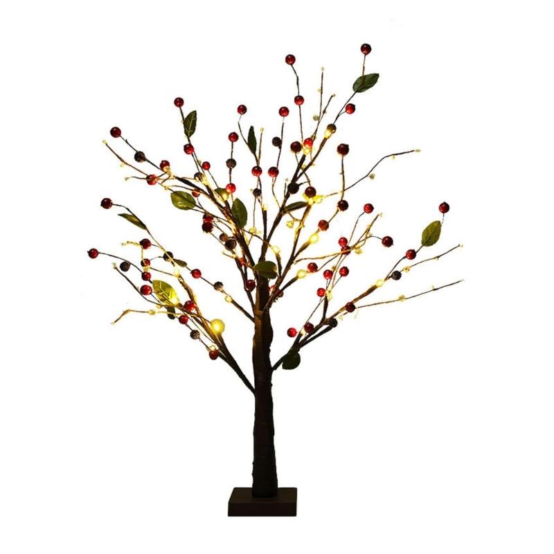 

Christmas Tree Light Leaves Red Berry Led Lamp Office Dormitory Party Decoration червоний