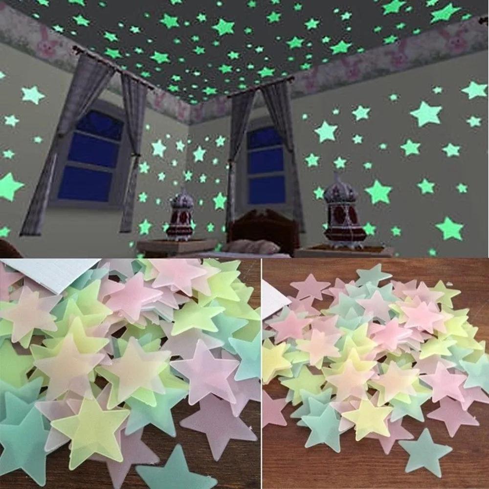100 Stück Fluoreszierende Leuchtende Sterne Wandaufkleber für Kinderzimmer Dekoration Wohnzimmer Baby Schlafzimmer Decke Heimdeko