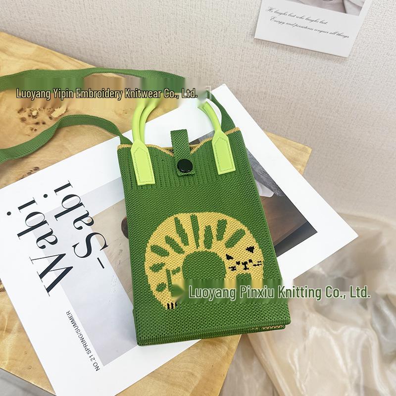 Cute Cartoon Dopamine Knit Crossbody Phone and Coin Bag