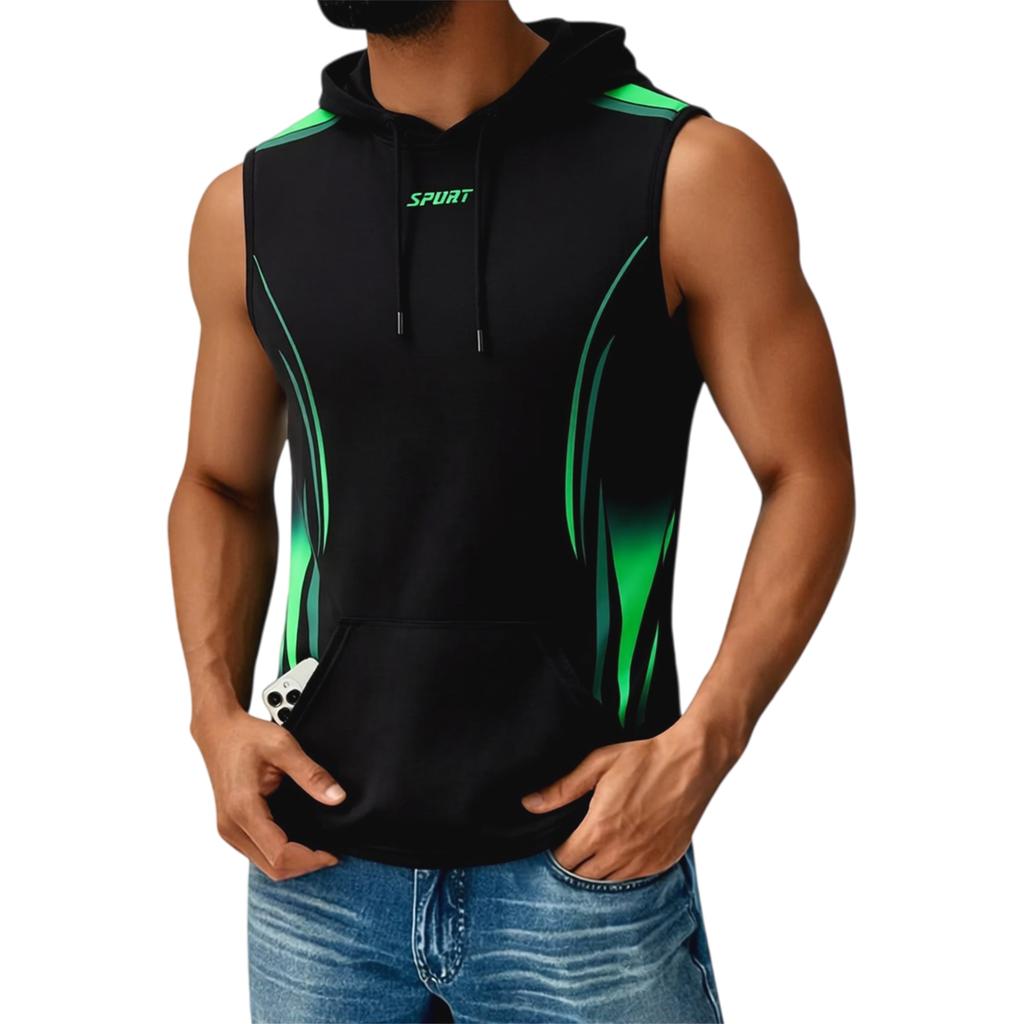 Herren Bedrucktes Kapuzentop Mit Taschen Herren Freizeit Sport Schnelltrocknendes Ärmelloses Top