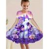 Summer New Dress Cute Cartoon 3D Print Girls' Dress Purple Floral's Casual Short Sleeve Dress