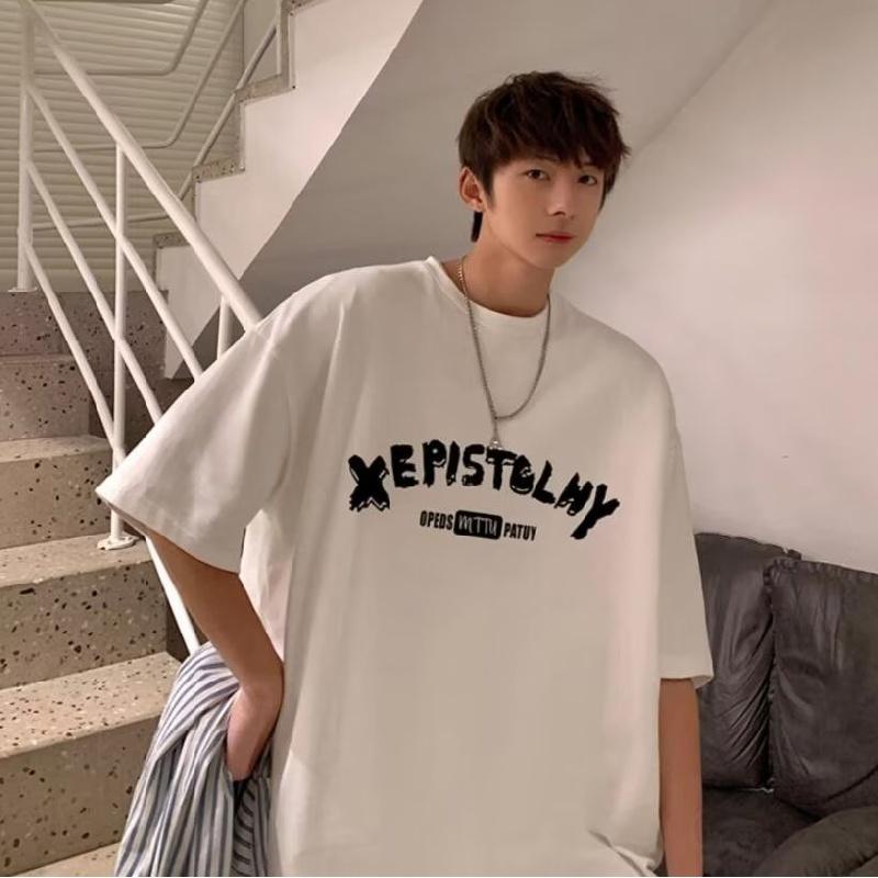 

Мужские футболки с буквенным графическим принтом, модные брендовые футболки для мужчин, футболки больших размеров, мужская одежда, повседневная мужская футболка, летняя корейская ретро 5XL белый