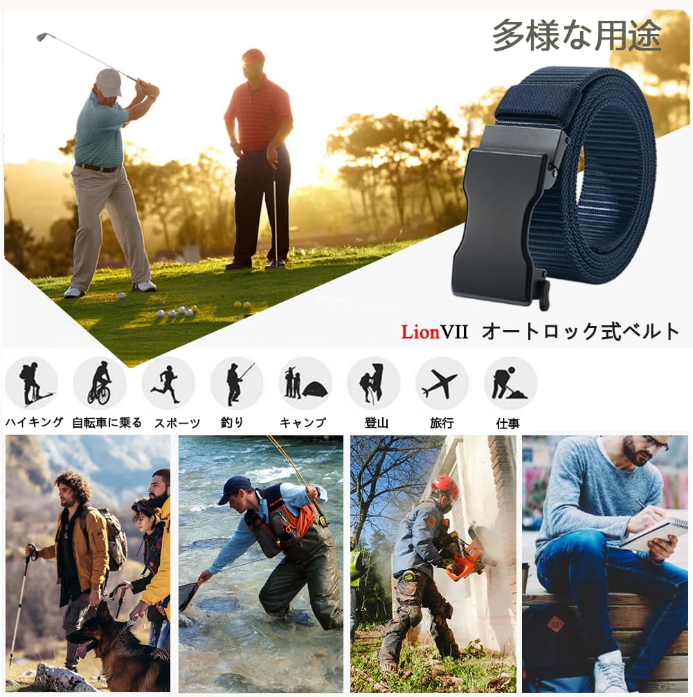 LionVII Nylon Belt for Golf Outdoor Belt for No Stepless Alloy 35mm 120cm Long Men's Auto-Lock Work, Sports, Hiking, - Workwear, Unisex, Holes,