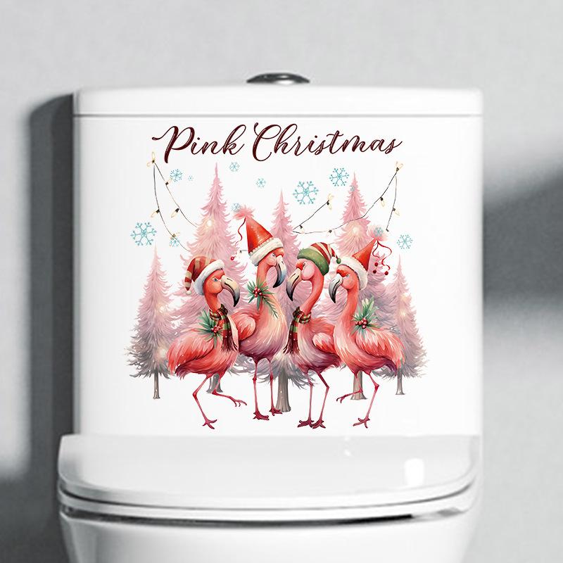 Autocolant de perete cu flamingo Moș Crăciun de desene animate Decor de Crăciun Fericit Mural Festival Decor Home Decalcomanii autoadezivi de Anul Nou