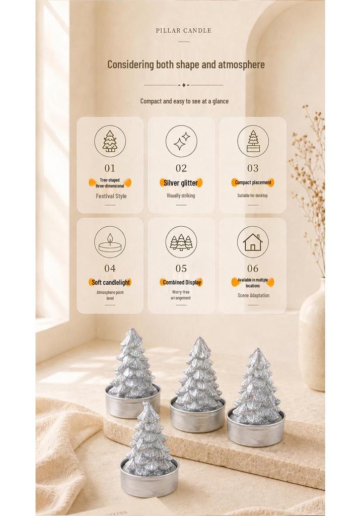 3D Glitter Christmas Tree Smokeless Candle for Party Table Decoration