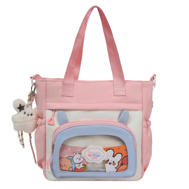 Color Block Shoulder Bag Durable Student Tote Bag Campus Crossbody Bag