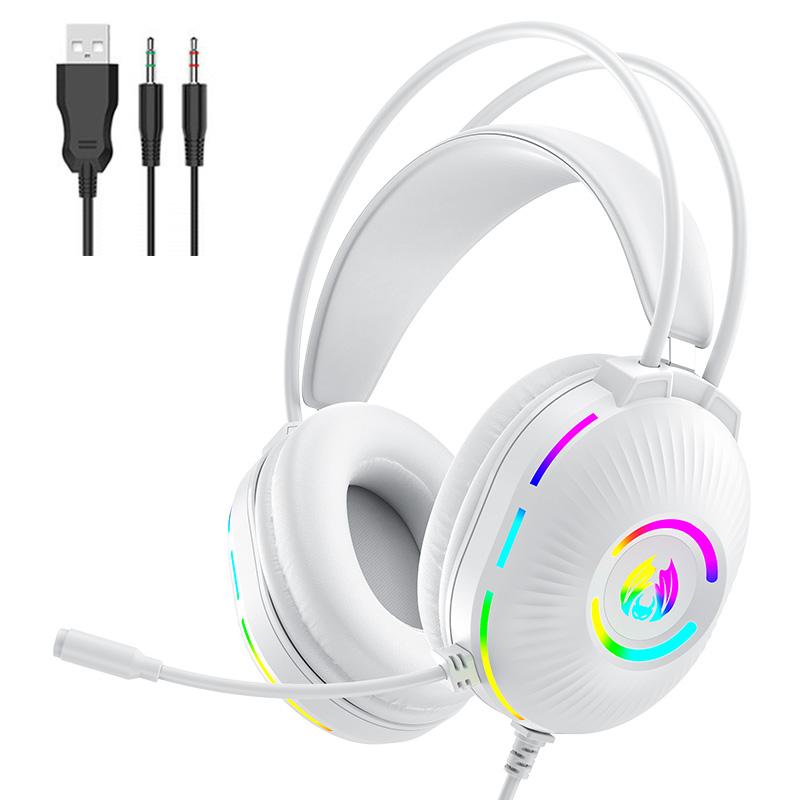 Gaming-Headsets mit Mikrofon, Geräuschunterdrückende kabelgebundene Kopfhörer mit farbigem LED-Licht 7.1 Surround Sound Over-Ear