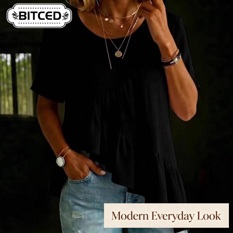 BITCED Damen Mode Lässig O-Ausschnitt Kurzarm Blusen & Hemden
