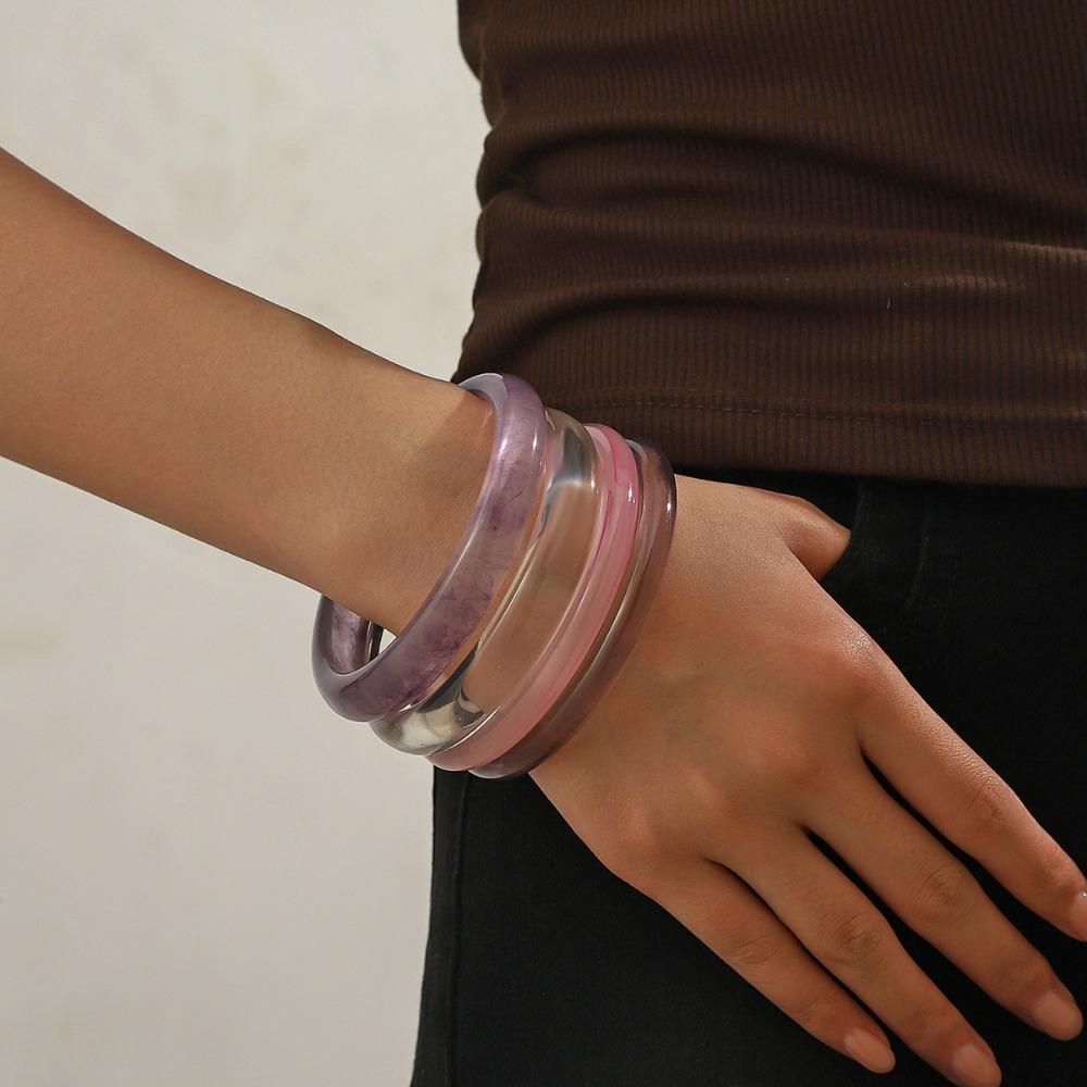 4Pcs/Set Semi Transparent Stackable Bangle Round Punk Bracelet Set Acrylic Cuff  Summer Jewelry