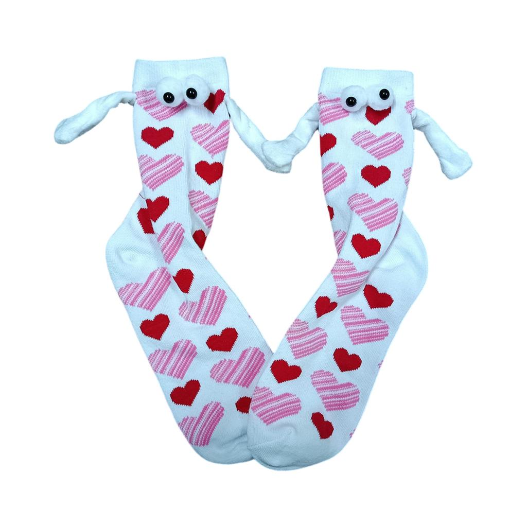 Valentine's Day Couple Heart-Shaped Magnet Socks With Hand-Holding  (Mid-Calf Socks)