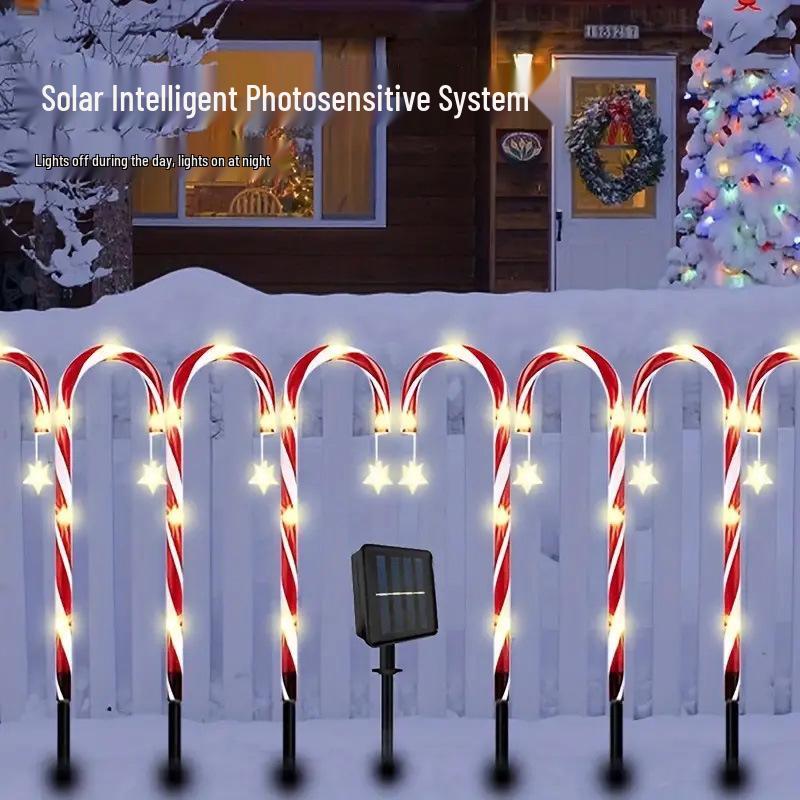 Solar Star Candy Cane Christmas Lights - Outdoor Garden Holiday Decoration