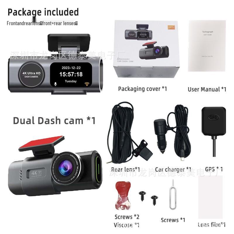 K309 4K Dual-Objektiv Dashcam mit Infrarot-Nachtsicht, WLAN und GPS