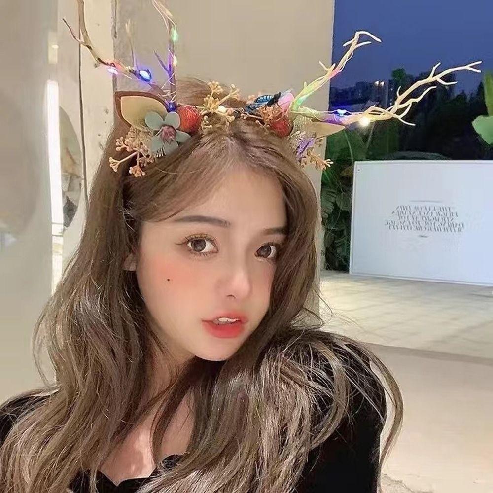 

Светодиодный светильник с цветком лося, женские светящиеся обручи для волос, повязки для волос в корейском стиле, рождественские повязки на голову с рогами