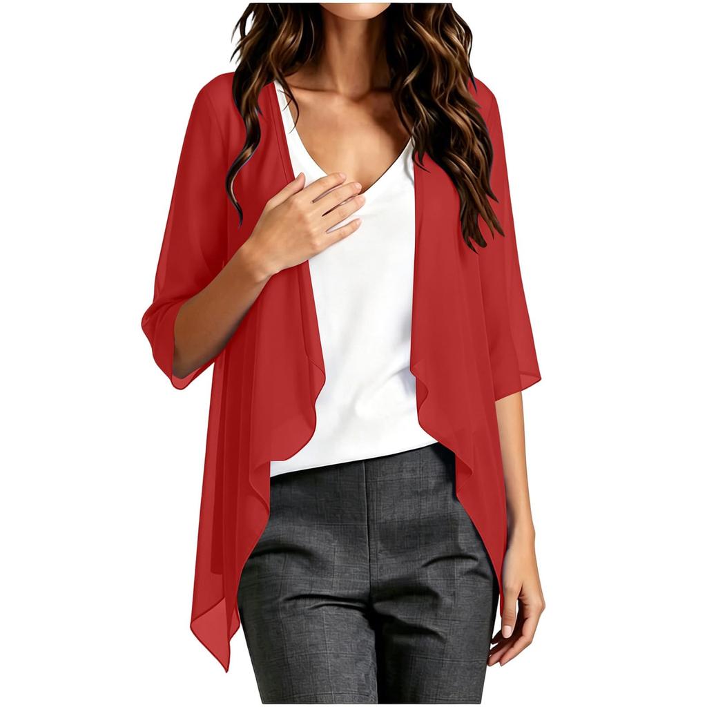 Women Lightweight Chiffon Cardigan Open Front Loose Fit Summer Half Sleeve Casual Outerwear Top for Outdoor
