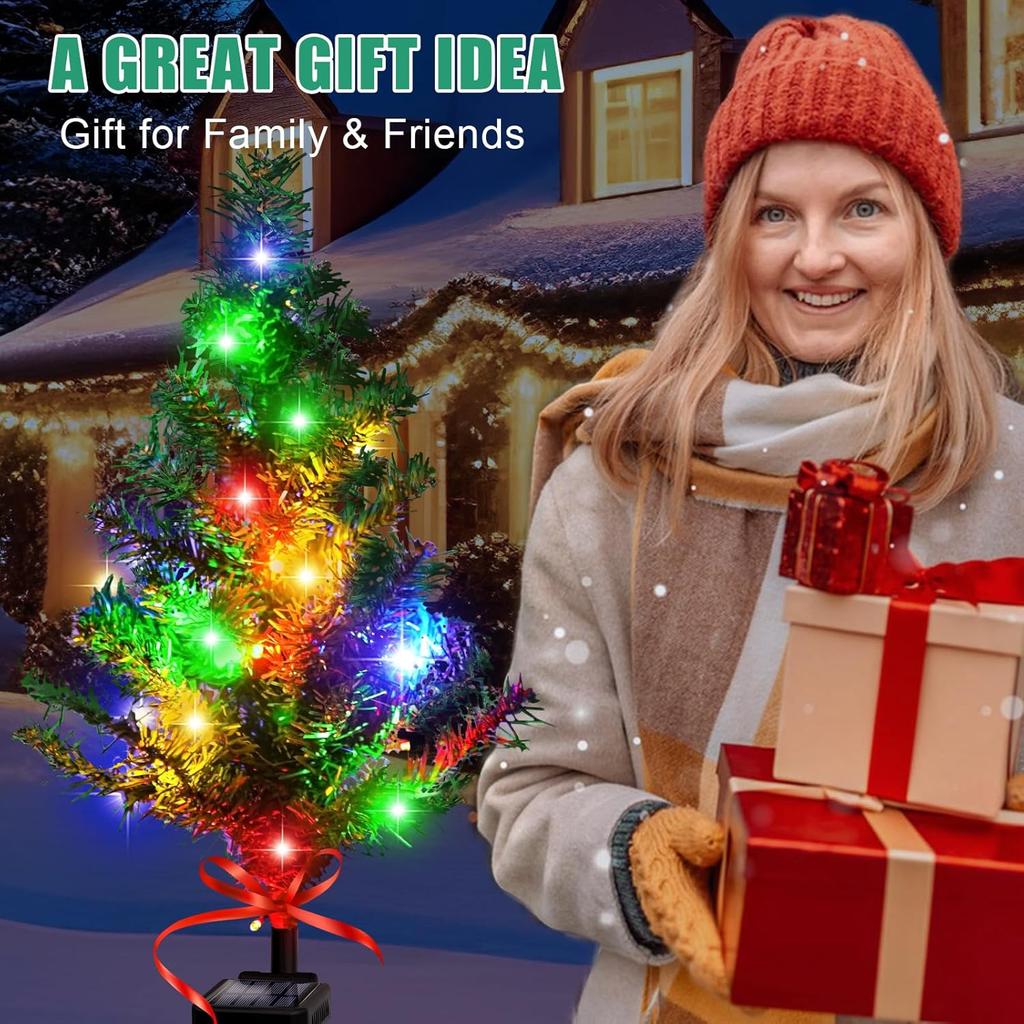 Solar Christmas Tree Garden Stake Lights Outdoor Waterproof Xmas Pathway Lights Prelit Yard Stake for Christmas Patio Yard Decor