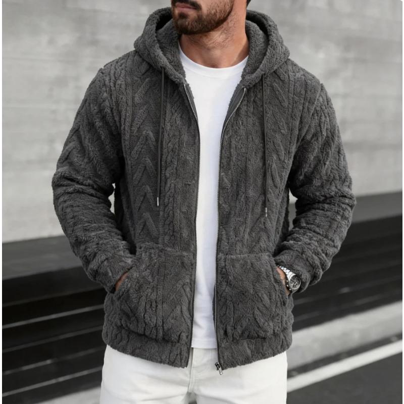Mens Warm Fleece Hooded Zip Up Jacket S серый