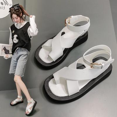 Sandalias Mujer Verano Verano Nuevo Estudiante Cómodas Suela Gruesa Cruz Zapatos Romanos Mujer