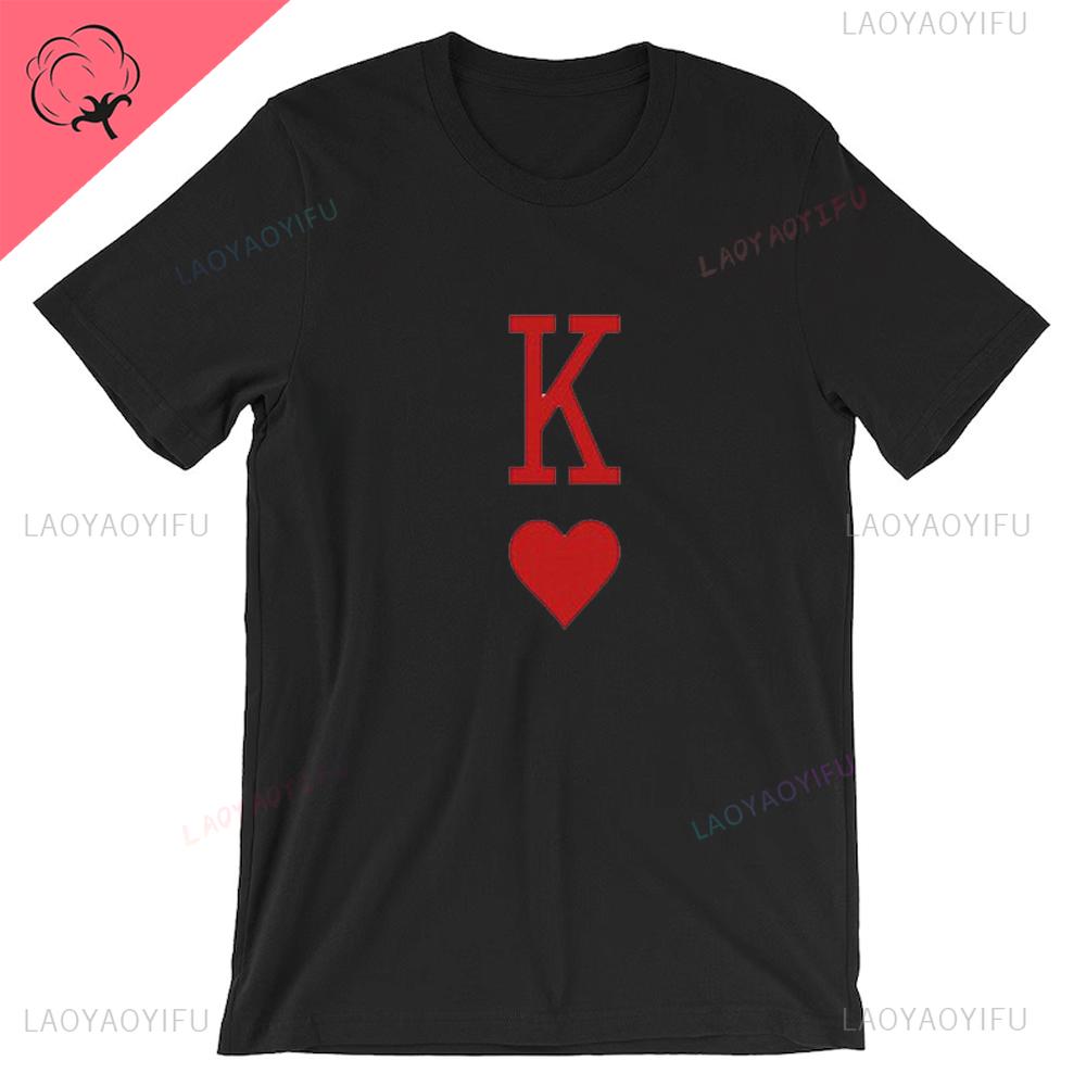 Queen of Hearts Playing Card T-shirt K Q Red Poker Card T Shirt Playing Card Cotton Tees Sustainable Unisex Classic Couple Gift